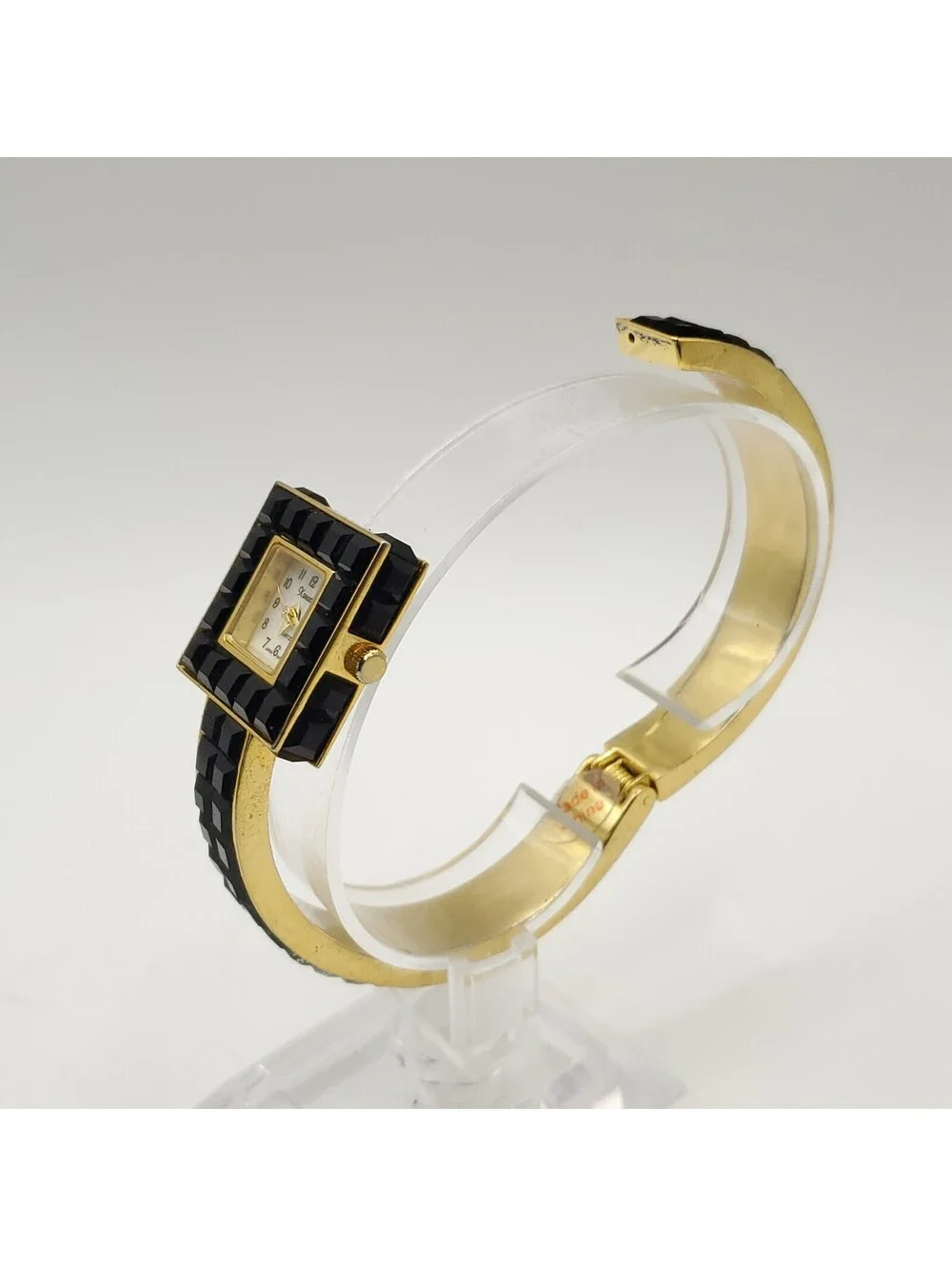 Xanadu Black Gem Gold Tone Cuff Band Womens Watch 23mm MOP Dial New Battery